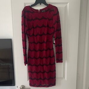 Guess Red and Black Long Sleeve Dress